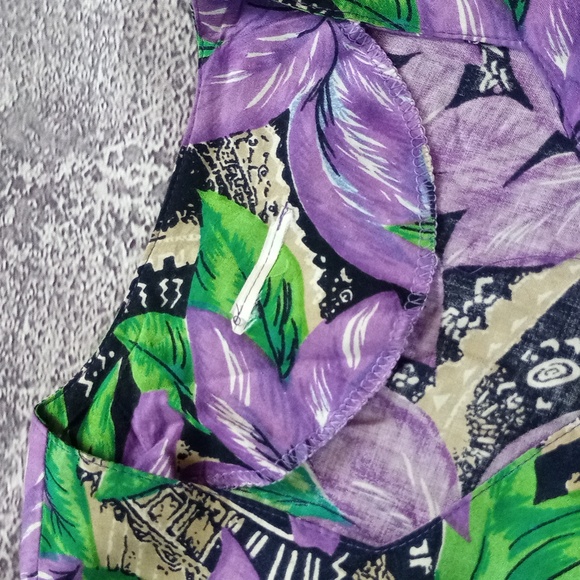 Vintage 90s Purple Floral Plant Print Blouse Button Shirt - Picture 4 of 4